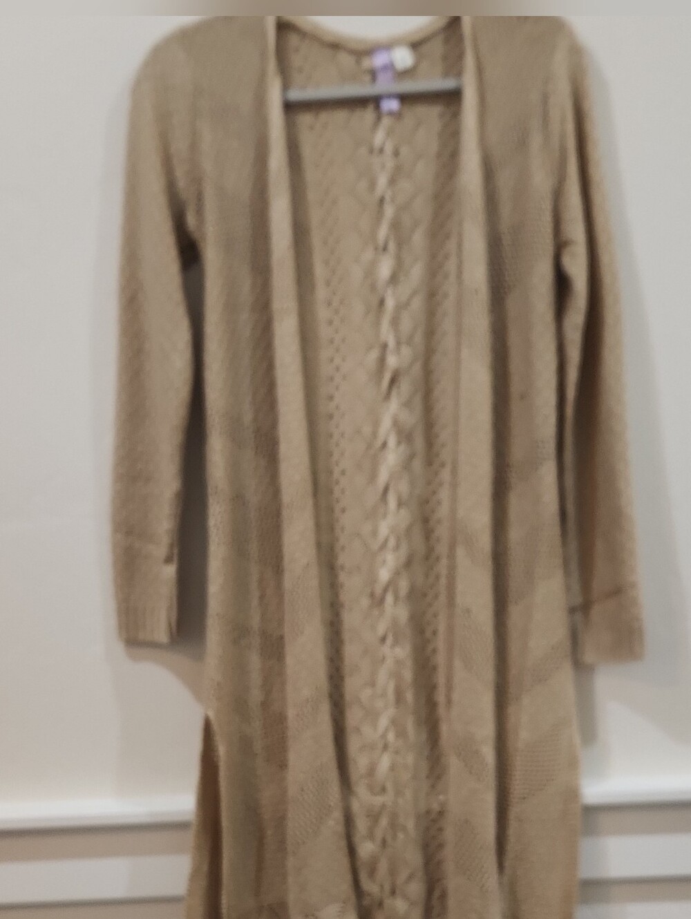 Women’s Lightweight Cable-Front Open Cardigan Sweater - Beige
